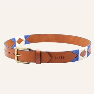 ZILKER Deep Eddy Blue Embroidered Leather Belt Sz 100 (36 US)